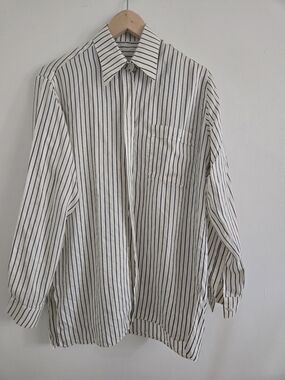 Lily silk 100% Silk Striped White and Navy Long-Sleeve Shirt